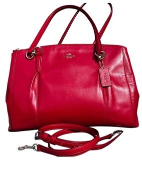 Coach Christie Carryall Leave Red Smooth Leather Satchel Removable Strap 14”